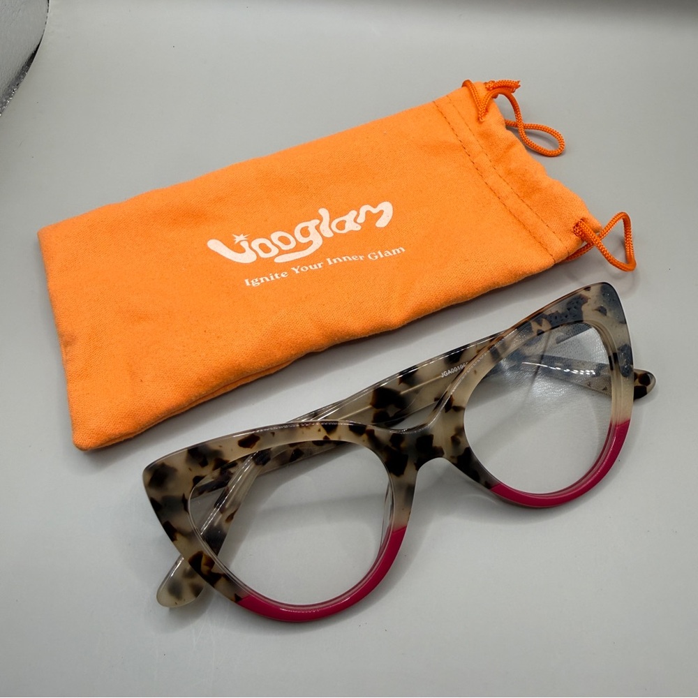 Vooglam Tortoiseshell Cat-Eye Glasses with Pink Trim, No prescription